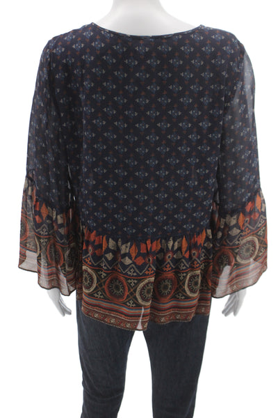 Joie Women Tunic Multicolor Silk Blend Geometric Round Neck 3/4 Sleeve Size S