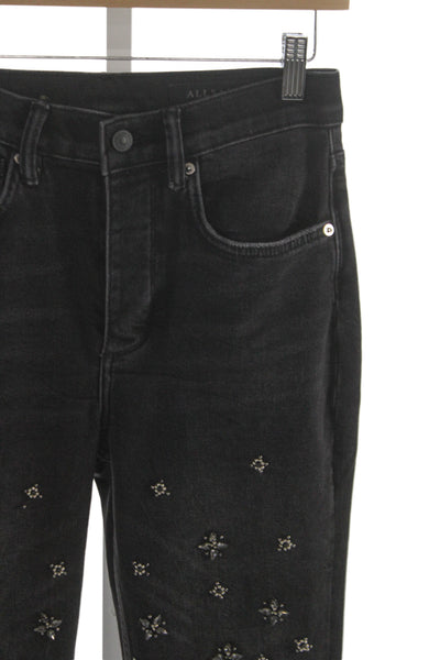 Allsaints Women Cropped Black Cotton Blend High Rise Jeans Size 25