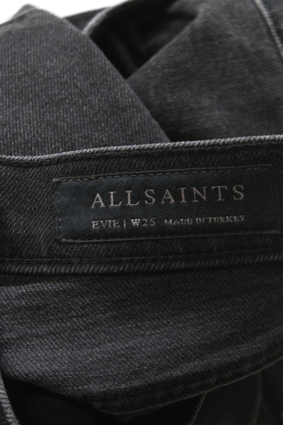 Allsaints Women Cropped Black Cotton Blend High Rise Jeans Size 25