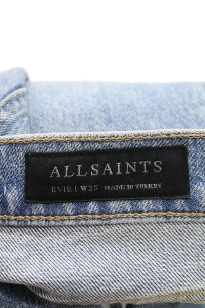 Allsaints Womens Straight Jeans Blue Cotton High Rise Embellished Size 25