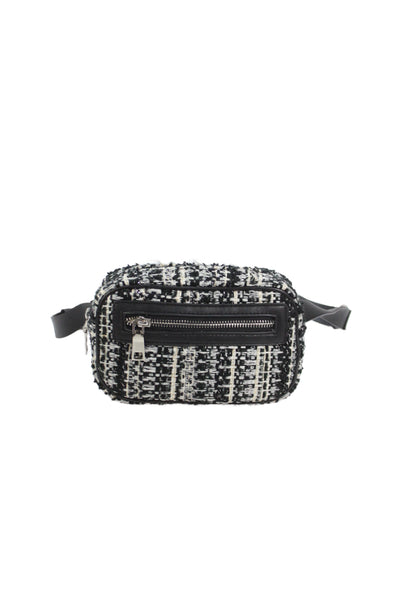 Zara Trafaluc Womens Tweed Zip Around Belt Bag Black White