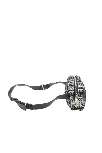 Zara Trafaluc Womens Tweed Zip Around Belt Bag Black White