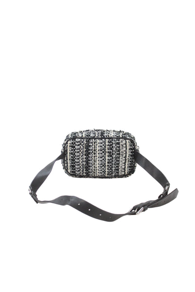 Zara Trafaluc Womens Tweed Zip Around Belt Bag Black White