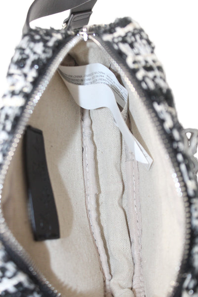 Zara Trafaluc Womens Tweed Zip Around Belt Bag Black White