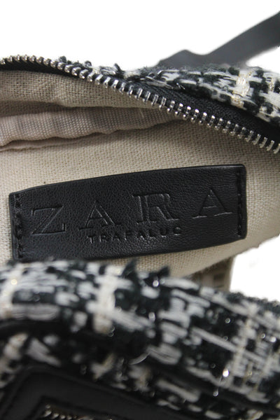 Zara Trafaluc Womens Tweed Zip Around Belt Bag Black White