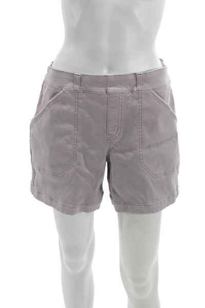 Spanx Women Chino Shorts Gray Cotton Button Casual Spring Size M