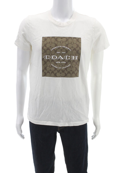 Coach Mens White Logo Graphic Cotton Crew Neck Basic T Shirt Size M