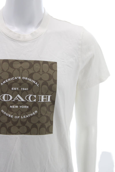 Coach Mens White Logo Graphic Cotton Crew Neck Basic T Shirt Size M