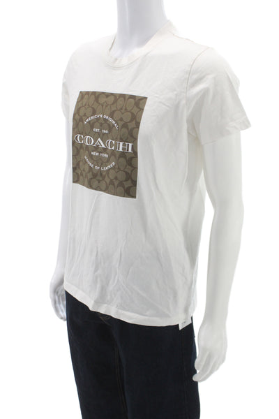 Coach Mens White Logo Graphic Cotton Crew Neck Basic T Shirt Size M