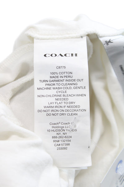 Coach Mens White Logo Graphic Cotton Crew Neck Basic T Shirt Size M