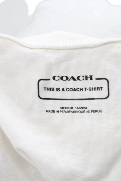 Coach Mens White Logo Graphic Cotton Crew Neck Basic T Shirt Size M