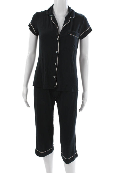 Eberjey Womens Short Sleeves Shirt Pants Pajama Set Black Size Extra Small