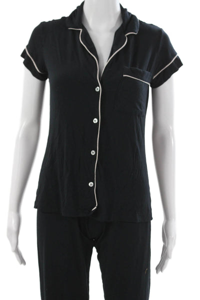 Eberjey Womens Short Sleeves Shirt Pants Pajama Set Black Size Extra Small