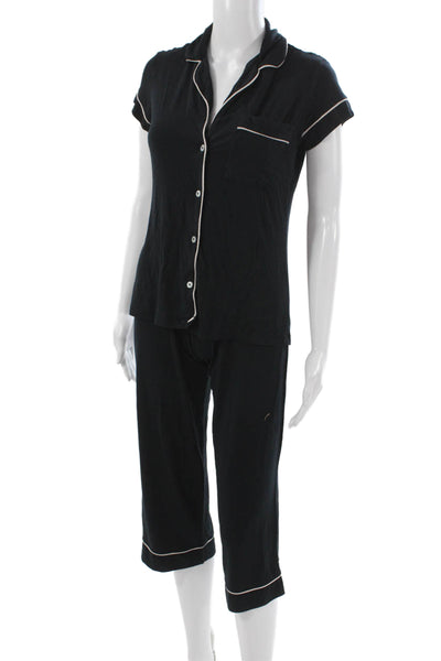 Eberjey Womens Short Sleeves Shirt Pants Pajama Set Black Size Extra Small