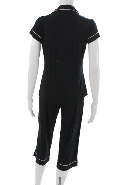 Eberjey Womens Short Sleeves Shirt Pants Pajama Set Black Size Extra Small