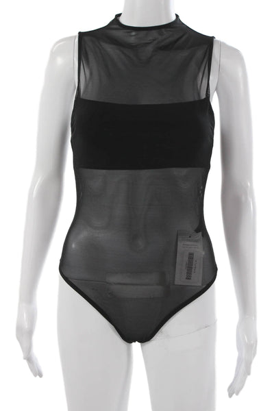 Alice + Olivia Women One Piece Bodysuit Black Sleeveless Round Neck Size S