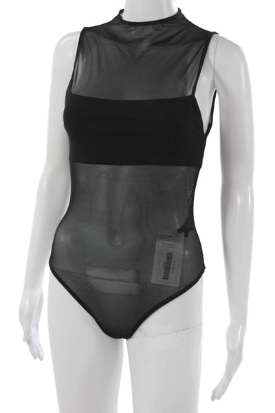 Alice + Olivia Women One Piece Bodysuit Black Sleeveless Round Neck Size S