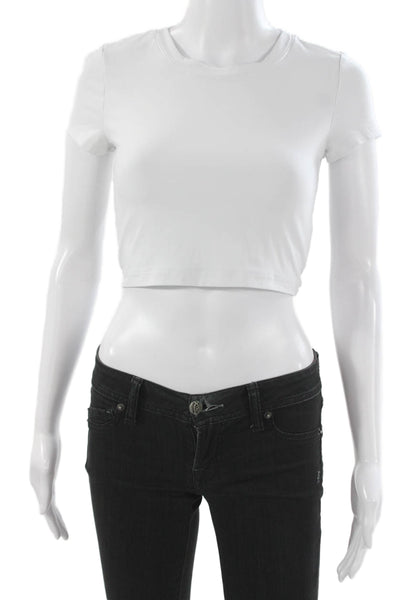 Beyond Yoga Women Cropped Basic T-Shirt White Crew Neck Short Sleeve Size XS