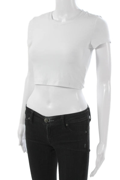 Beyond Yoga Women Cropped Basic T-Shirt White Crew Neck Short Sleeve Size XS