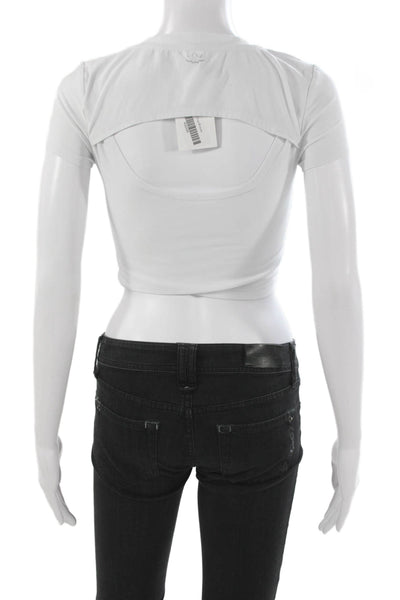 Beyond Yoga Women Cropped Basic T-Shirt White Crew Neck Short Sleeve Size XS