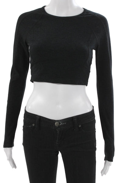 Beyond Yoga Women Cropped Black Long Sleeve T-Shirt Crew Neck Polyester Size XS