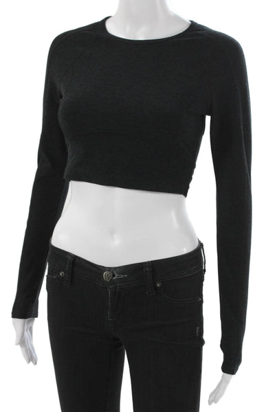 Beyond Yoga Women Cropped Black Long Sleeve T-Shirt Crew Neck Polyester Size XS