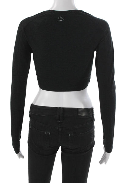 Beyond Yoga Women Cropped Black Long Sleeve T-Shirt Crew Neck Polyester Size XS