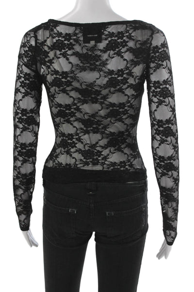 Reformation Womens Black Lace Floral Boat Neck Long Sleeve Blouse Size XS