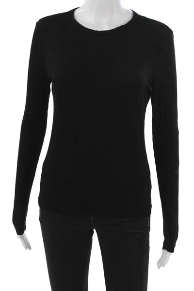 Agolde Womens Black Long Sleeve Basic T-Shirt Crew Neck Viscose Spandex Size L