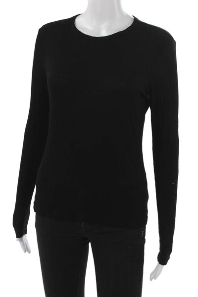 Agolde Womens Black Long Sleeve Basic T-Shirt Crew Neck Viscose Spandex Size L