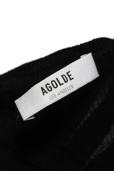 Agolde Womens Black Long Sleeve Basic T-Shirt Crew Neck Viscose Spandex Size L
