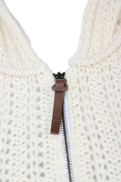 CIVIDINI Women Hooded Full Zip Knit Sweater Ivory Short Sleeve Size 40