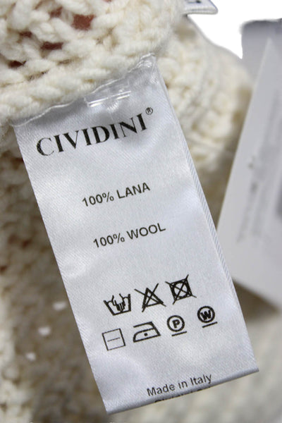 CIVIDINI Women Hooded Full Zip Knit Sweater Ivory Short Sleeve Size 40
