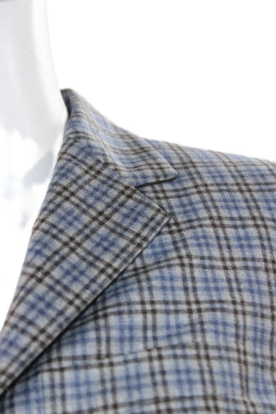 Sharis Place Unisex Adults Blazer Blue Wool Plaid Button Long Sleeve Size 38