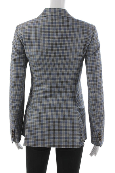 Sharis Place Unisex Adults Blazer Blue Wool Plaid Button Long Sleeve Size 38