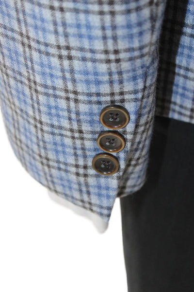 Sharis Place Unisex Adults Blazer Blue Wool Plaid Button Long Sleeve Size 38