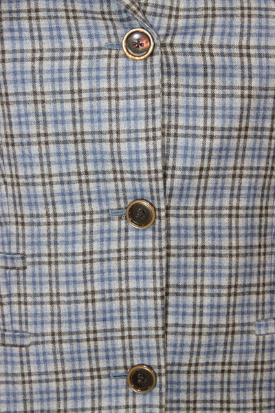 Sharis Place Unisex Adults Blazer Blue Wool Plaid Button Long Sleeve Size 38