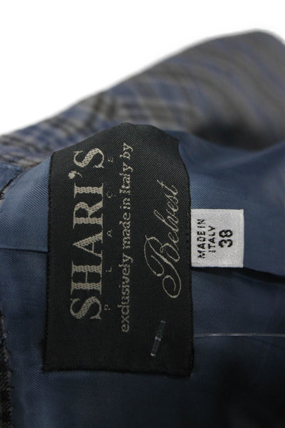 Sharis Place Unisex Adults Blazer Blue Wool Plaid Button Long Sleeve Size 38