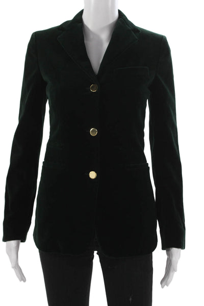 Sharis Place Women Basic Jacket Green Cotton Blend Button Long Sleeve Size 38
