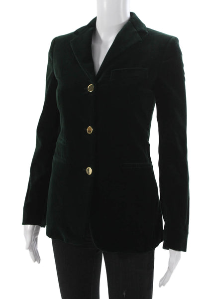 Sharis Place Women Basic Jacket Green Cotton Blend Button Long Sleeve Size 38