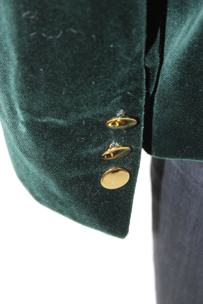Sharis Place Women Basic Jacket Green Cotton Blend Button Long Sleeve Size 38