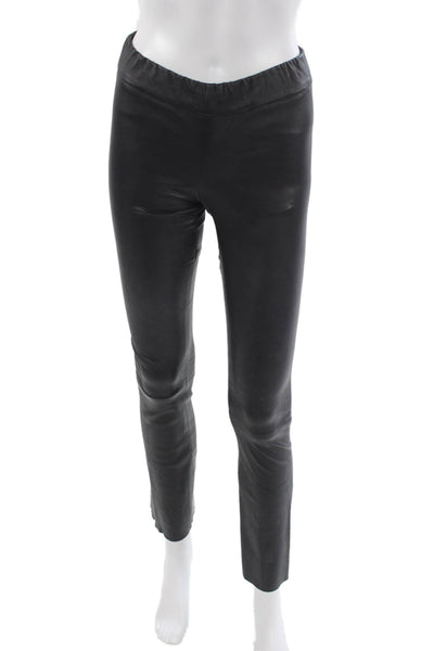 Sharis Place Women Black Faux Leather Skinny Leggings Size 0