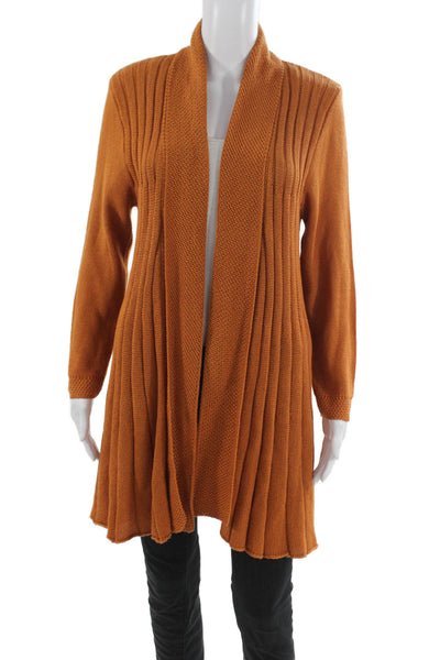 Jennifer T Womens Orange Cotton Collared Long Sleeve Cardigan Size 12