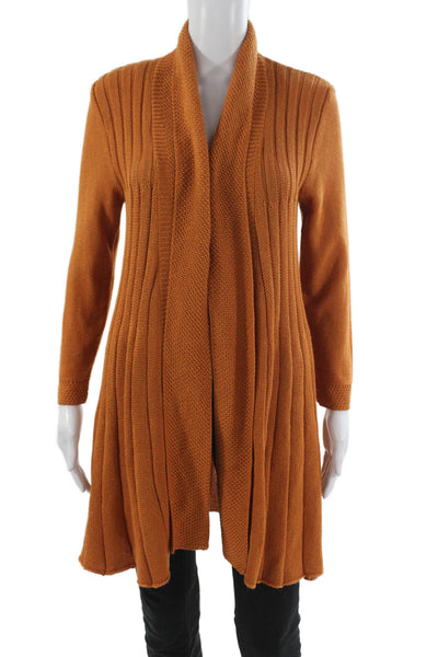 Jennifer T Womens Cardigan Collared Orange Long Sleeve Cotton Viscose Size 38