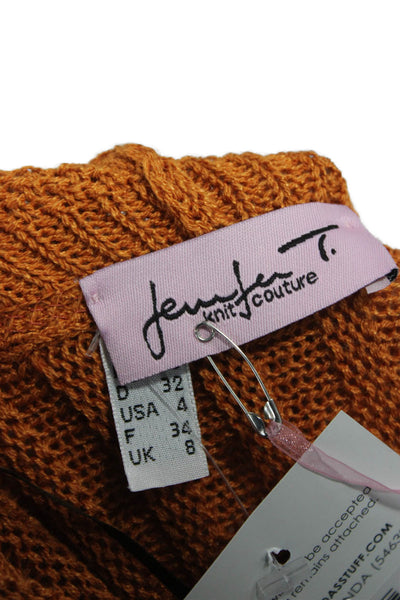 Jennifer T Womens Cardigan Collared Orange Long Sleeve Cotton Viscose Size 38