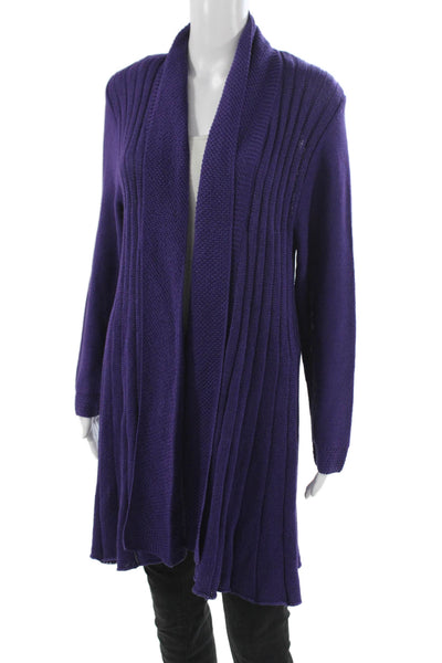 Jennifer Tyler Women Cardigan Collared Long Sleeve Purple 55% Cotton Size 12