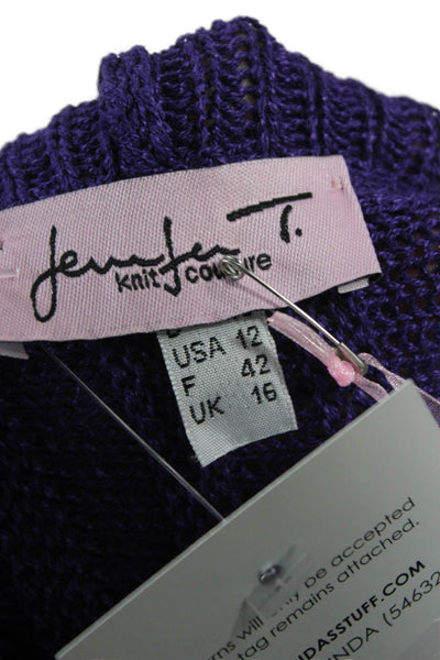 Jennifer Tyler Women Cardigan Collared Long Sleeve Purple 55% Cotton Size 12