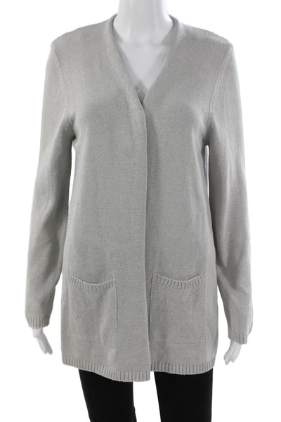 Jennifer T Women Cardigan Gray V-Neck Cotton Blend Long Sleeve Size XL