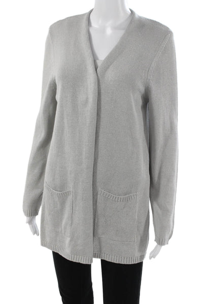 Jennifer T Women Cardigan Gray V-Neck Cotton Blend Long Sleeve Size XL