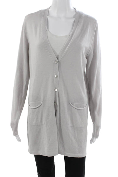 Jennifer T Womens Merino Wool V-Neck Cardigan Sweater Gray Long Sleeve Size 10